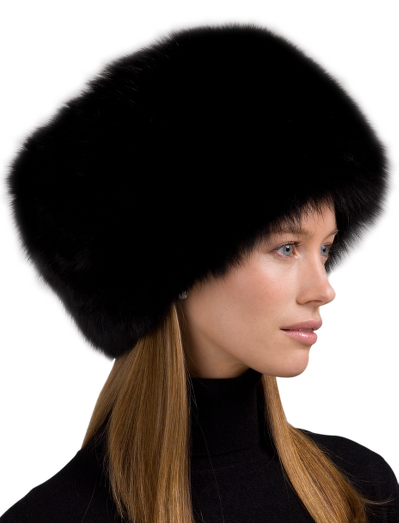 Fox fur hat with rabbit felt on top. Lined in silk. Toque style. Furrier cleaned. Made in Italy.