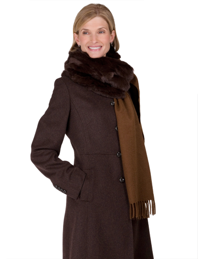 Cashmere with rabbit center. Dry clean. Imported.