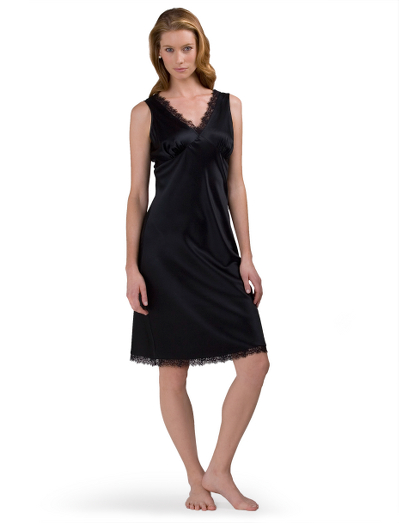 Silk/Spandex. Feminine, elegant, stretch silk for perfect fit. Lace details.  Hand wash, line dry. Imported.
