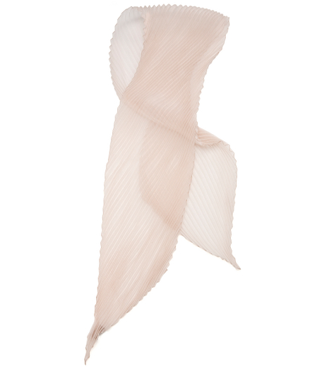 Silk Chiffon. Sheer pleated scarf. 6" x 58". Dry clean. Made in Italy. Presented in a gift box.