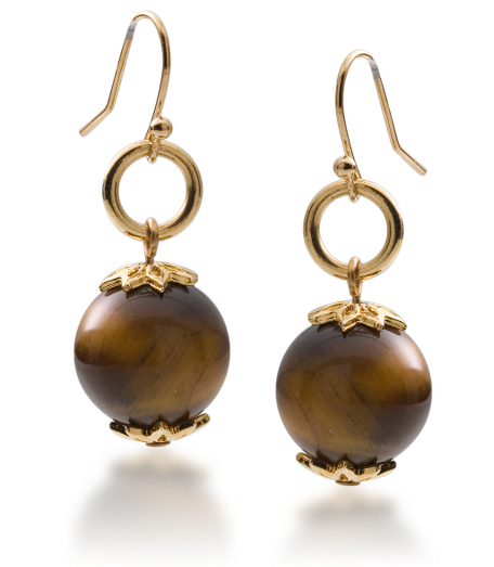 12mm tiger eye bead drop earring on a French wire. 1.5" long. Imported. Presented in a gift box.