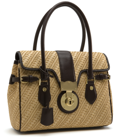 Buffalo leather and straw. English brass hardware. Lined with grey/black moire. 11 1/2" x 9 1/2" x 3". Imported.