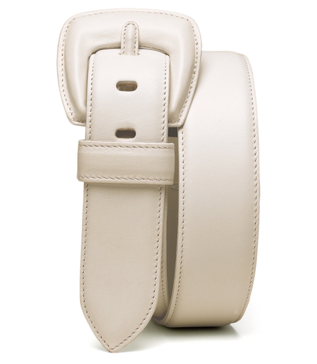 Leather. Covered leather buckle. 1 1/2" wide. Made in Italy.