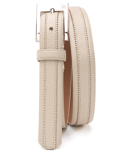 Buffalo leather. Silver metal buckle. 1" wide. Imported.
