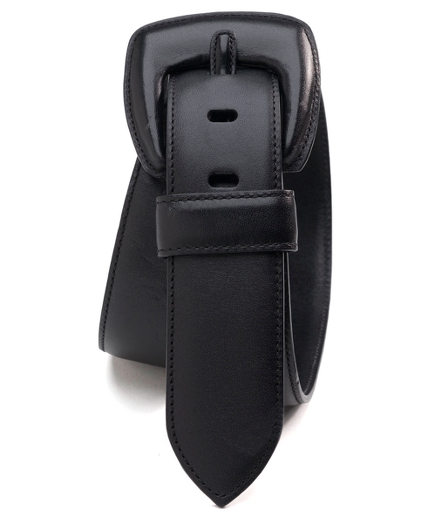 Leather. Covered leather buckle. 1 1/2" wide. Made in Italy.