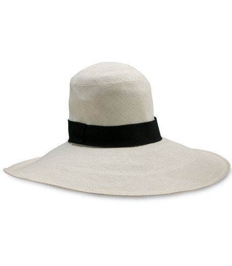 Woven straw braided pattern with a cotton ribbon. Broad brimmed. Made in Italy.