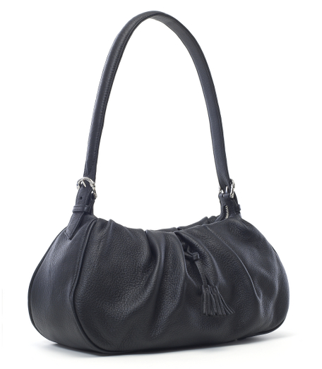 Genuine deer leather. Shiny silver hardware. Microfiber suede lining. 13" x 8" x 5". Made in the USA.