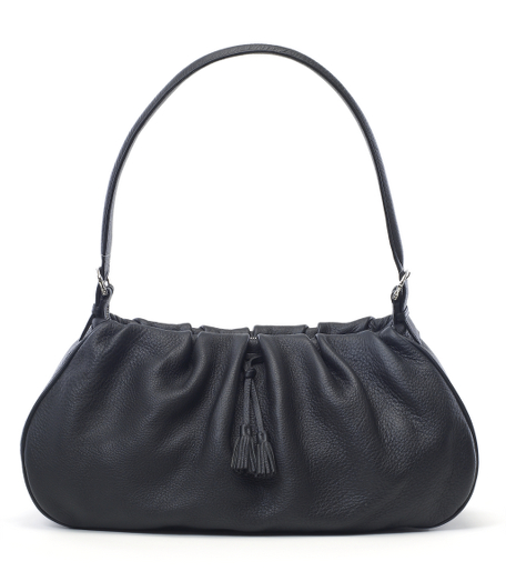 Genuine deer leather. Shiny silver hardware. Microfiber suede lining. 18" x 8" x 5 1/2". Made in the USA.