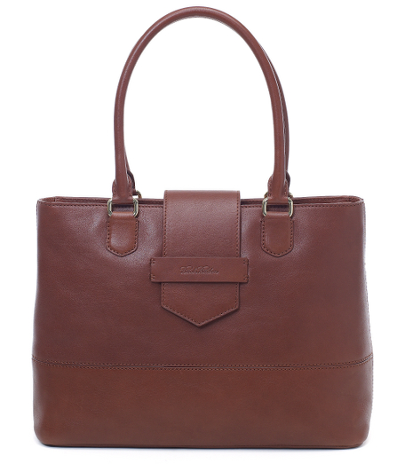 Leather. Shiny brass hardware. Lined in beige moire. 14" x 10" x 5". Imported.