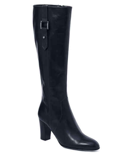 Genuine leather with leather lining and sole. Stacked 3" heel. Inside zipper. Cognac has gold and black has silver side buckle. Made in Italy.