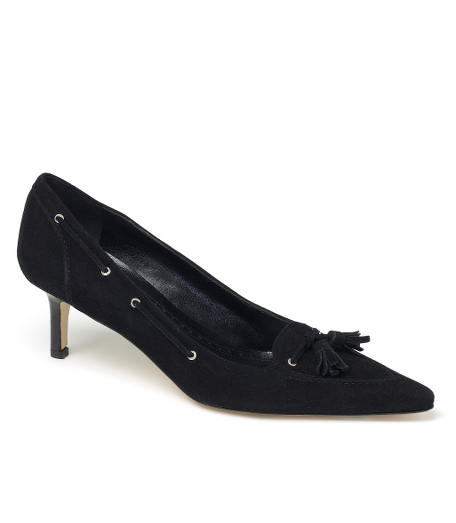 Genuine suede with leather lining and sole. Stacked 2" heel. Made in Italy.