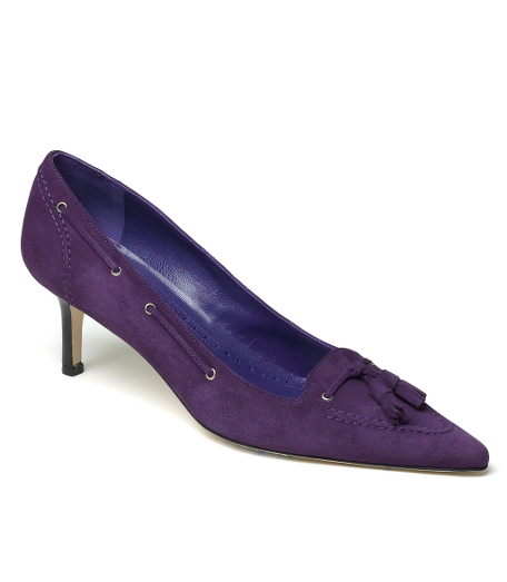 Genuine suede with leather lining and sole. Stacked 2" heel. Made in Italy.