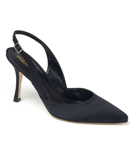 Pure silk satin with leather lining and sole. 3 1/2" heel. Made in Italy.