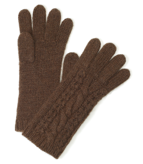 Pure camel hair in a cable pattern. 4-button length extends 4" below wrist. Dry clean. Imported.