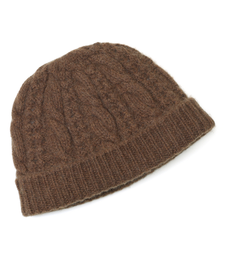 Pure camel hair in a cable pattern. Dry clean. Imported.