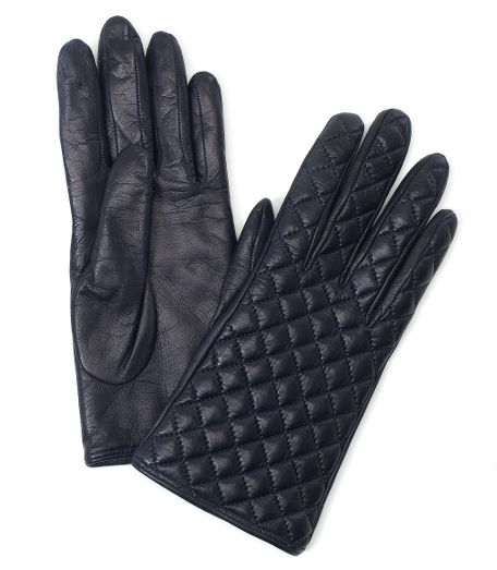 Luxurious quilted lambskin, cashmere lined. 2-button length. Professionally clean. Made in Italy. Matches back to our quilted handbags Z604 and Z605.