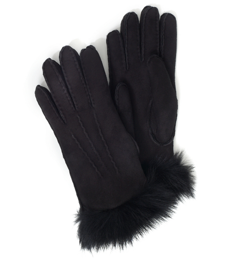 Genuine lambskin with Italian lamb fur trim at cuff. Soft suede finish. Professionally clean. Imported.