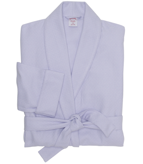 Pure cotton flannel. Luxuriously cut for extra comfort. Shawl collar, chest pocket, patch pockets, cuffed sleeves and removable belt. Locker loop at neck. Calf-length. Machine wash. Imported.