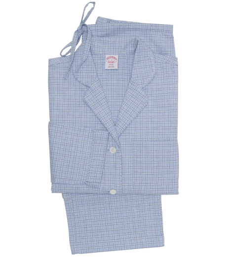 Classic pajamas comfortably styled with button-front notch collar top with piping. Chest patch pocket. Bottoms have drawstring waist, half-elastic back, clean front and locker loop. Presented in an organza travel bag embroidered with Brooks Brothers script. Machine wash. Imported.
