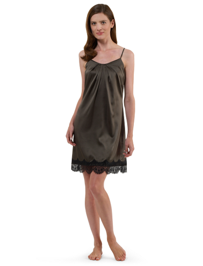 Pure silk blended with spandex for the perfect fit. Elegant lace details. Adjustable straps. Hand wash and line dry. Imported.