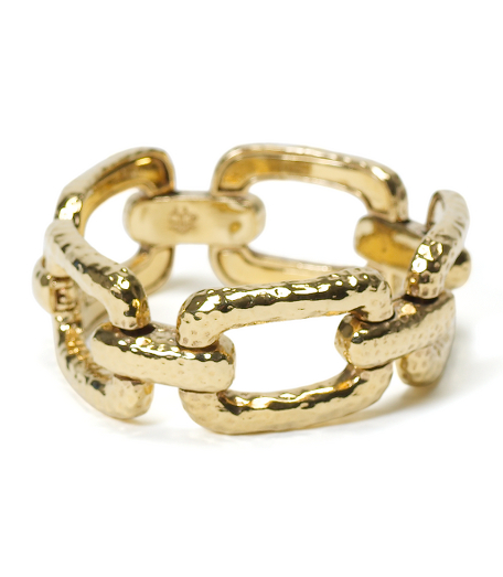 Adorn your outfit with our tastefully appointed earrings. Oversized 14k gold-plated rectangle link bracelet. 7.5". Hammered finish. Presented in a box. Imported.
