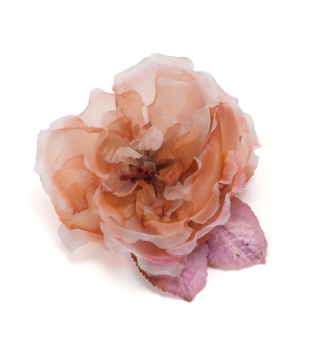 Silk. Silk rose styled after Maiden's Blush. Can be used to decorate hats or apparel. 5" diameter. Made in Italy.