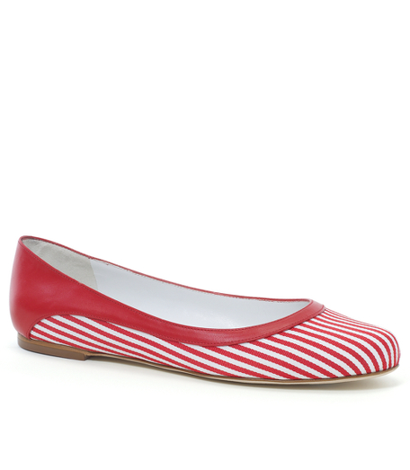 Cotton/polyester. Leather lining and sole. 1/4" heel height. Made in Italy.