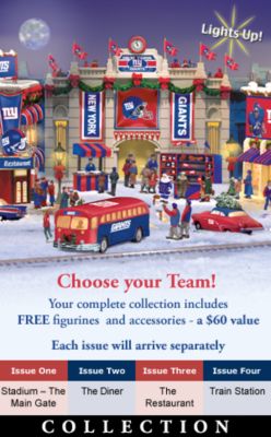 Click here to buy Collectible NFL Football Christmas Village Collection by Hawthorne Village.