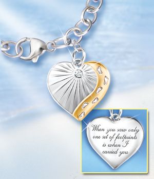 The Bradford Exchange Footprints In The Sand Heart-shaped Charm Diamond Bracelet