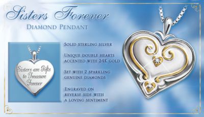 Sisters Forever Diamond Pendant - Priceless Sister Jewelry, Sterling Silver and Diamond Heart-shaped Pendant Jewelry, Makes Memorable Gift for Sister