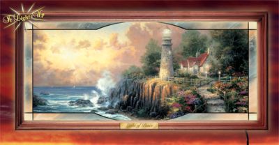 Thomas Kinkade Light Of Peace Stained Glass Lighthouse Wall Decor Art - Stained Glass Art Showcases Thomas Kinkades Light of Peace Artistry and Really Lights Up! Exclusive Limited Edition!