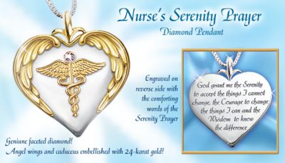 Nurses Serenity Prayer Diamond Pendant - Precious Nurse Jewelry, Sterling Silver and Diamond Heart-shaped Pendant Jewelry, Makes Memorable Keepsake Nurse Gift