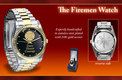 Stainless Steel Firemen Watch Gift For Firefighters - Exclusive Firefighter Watch! Expertly Handcrafted of Stainless Steel with 24K Gold-plated Accents and Maltese Cross!
