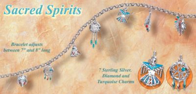 Sacred Spirits Charm Bracelet - Exclusive Native American Style Charm Bracelet Includes Seven Sterling Silver, Diamond and Turquoise Charms