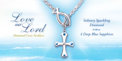 Love Of Our Lord Diamond Cross Necklace Jewelry - Cross Necklace an Eloquent Expression of Your Faith! Unique Diamond Sapphire Cross Pendant, Bradford Exchange Exclusive!