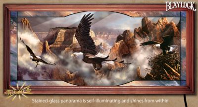 Monarchs Of The Canyon Bald Eagle Stained Glass Wall Decor Art - Exclusive Limited-edition Illuminated American Bald Eagle Collectible Stained Glass Panorama Features Ted Blaylock Art