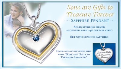 Mothers Greatest Treasure Heart Shaped Sapphire Pendant - Sapphire Heart-shaped Pendant Celebrates the Love Between Mother and Son! Exclusive Heirloom Jewelry Youll Treasure!