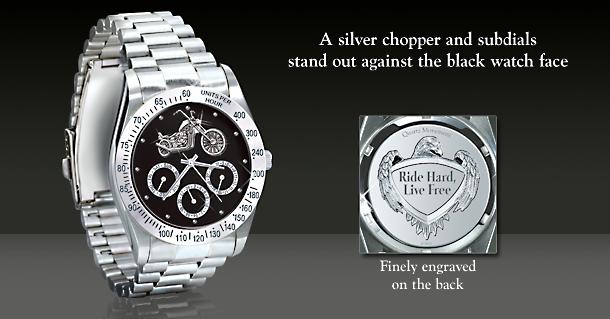 Ride Hard, Live Free Stainless Steel Motorcycle Chronograph Watch: Jewelry Gift For Biker - Stainless Steel Motorcycle Watch for Bikers Makes the Ultimate Biker Jewelry Gift! Handcrafted Exclusive Design!