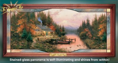 Thomas Kinkade End Of A Perfect Day Stained Glass Wall Decor Art - Thomas Kinkade End of a Perfect Day Painting Inspires Exclusive Limited-edition Illuminated Stained Glass Art Panorama