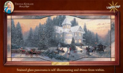Thomas Kinkade Victorian Christmas Illuminated Wall Decor Art - Thomas Kinkade Victorian Christmas Painting Transformed into Stunning Collectible Lighted Stained Glass Panorama Wall Decor!