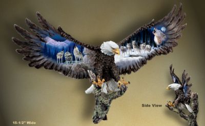 Sovereign Spirits Bald Eagle Wall Sculpture - Exclusive American Bald Eagle Sculpture and Wolf Art by Artist Robin Koni Create Dramatic Limited Edition Wildlife Wall Decor