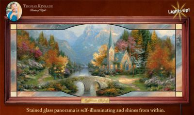 Thomas Kinkade Mountain Chapel Stained Glass Wall Decor Art - Let the Thomas Kinkade Collectible Stained Glass Panorama Guide You to a Place of Peace. Exclusive Edition Really Lights Up!