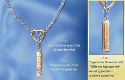Footprints In The Sand Diamond Necklace Jewelry - "Footprints in the Sand" Diamond Necklace Has Diamond Drop Pendant and Heart Shape! Gorgeous Keepsake Jewelry!