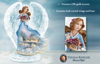 Thomas Kinkade Winter - Deer Creek Cottage Collectible Angel Figurine - Exclusive Thomas Kinkade Collectible Angel Figurine Shimmers with the Splendor of Winter! Genuine Lead Crystal Wings, Base!