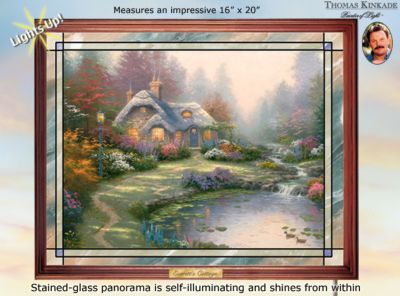 Thomas Kinkade Everetts Cottage Stained Glass Wall Decor Art - Exclusive Thomas Kinkade Stained Glass Wall Decor Art Brings "Everetts Cottage" Painting to Glowing Life! It Lights Up!