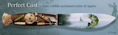 Perfect Cast Collectible Fishing Knife Replica: Largemouth Bass Art Fishing Decoration - Limited-edition Collectible Fishing Knife Replica with Largemouth Bass Art Fishing Decoration by Wildlife Artist Al Agnew