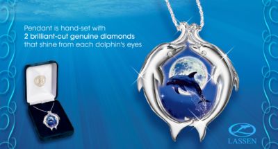 Christian Riese Lassen Moonlit Dance Dolphin Diamond Pendant Necklace - Dolphin Diamond Pendant Necklace a Sterling Silver Jewelry Design Exclusive by Famed Marine Artist Christian Riese Lassen!
