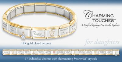 My Daughter, I Wish You Italian Charm Bracelet With Swarovski® Crystals - Exclusive Italian Charm Bracelet! 17 Engraved Charms, Colorful Swarovski® Crystals! Unique Christmas Gift for Daughter!