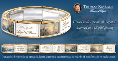 Thomas Kinkade Hope Lights The Way Italian Charm Bracelet With Swarovski® Crystals - Exclusive Thomas Kinkade Italian Charm Bracelet with Swarovski® Crystals is Collectible Inspirational Jewelry