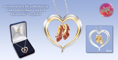 Wizard Of Oz Over The Rainbow Dorothys Ruby Slippers Pendant Necklace - Follow the Yellow Brick Road to Dorothys Ruby Slippers Heart-shaped Pendant Necklace! Exclusive Design with Engraving!